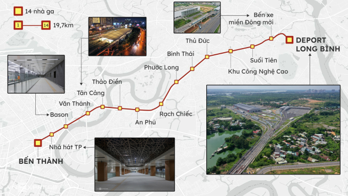 Lộ trình tuyến Metro Bến Thành - Suối Tiên. Đồ họa: Khánh Hoàng