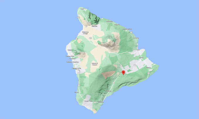 Vị trí núi lửa Kilauea trên đảo Hawaii, Mỹ (đánh dấu đỏ). Đồ họa: Google.