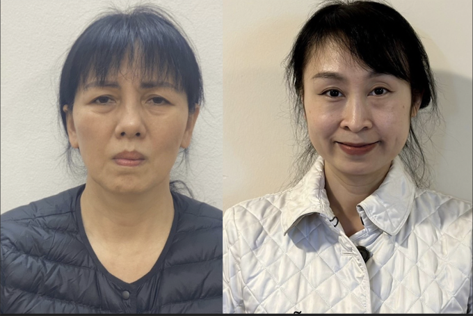 Nguyễn Thị Thanh Thuỷ (trái) và Thuỳ Linh lúc bị bắt. Ảnh: Bộ Công an