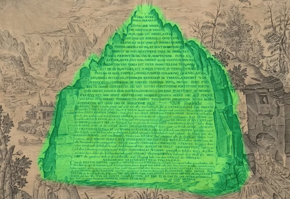 Trên phiến ngọc lục bảo huyền thoại Emerald Tablet có ghi chép về đạo lý hình thành vạn vật trong vũ trụ, trên đó còn ghi về phương pháp tạo ra đá tạo vàng (philosopher’s stone) (Ảnh chụp màn hình)