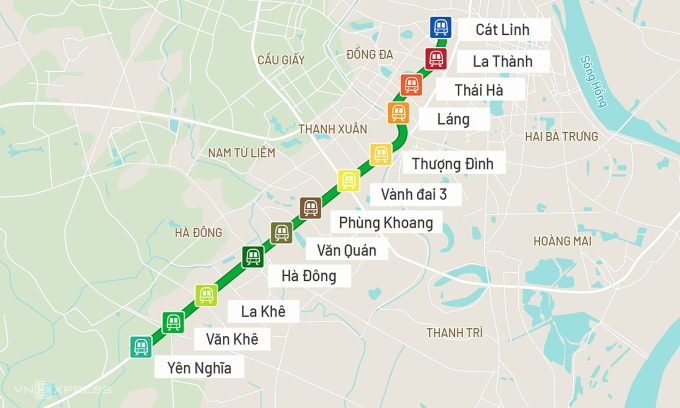 Tuyến đường sắt Cát Linh - Hà Đông. Đồ họa: Tạ Lư