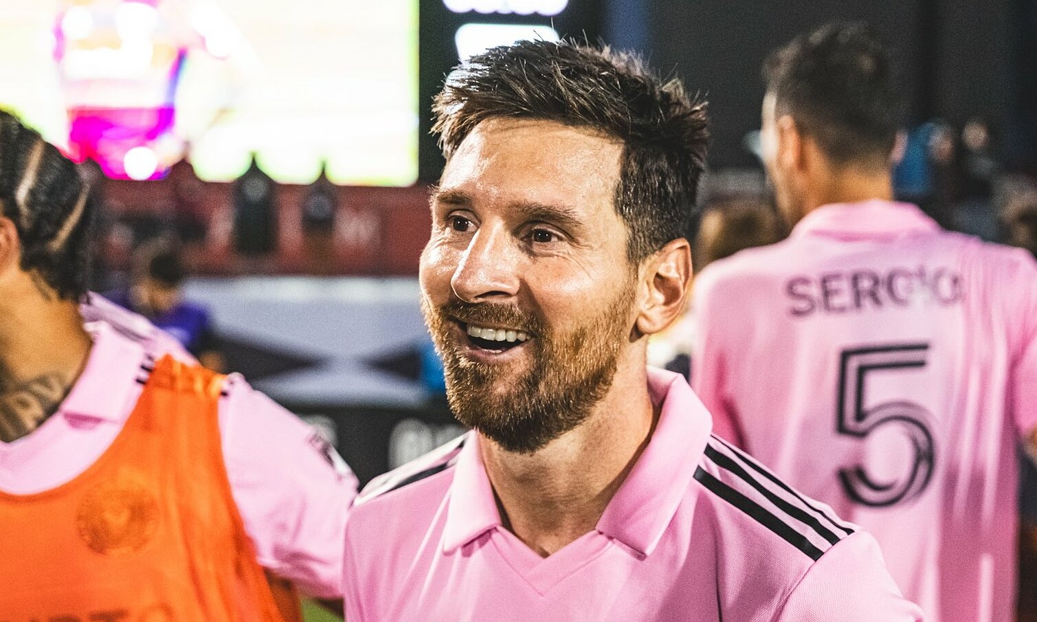 Messi mừng sau khi thắng Dallas ở vòng 1/8 Leagus Cup trên sân Toyota ở thành phố Frisco, bang Texas, Mỹ tối 6/8/2023. Ảnh: IMFC