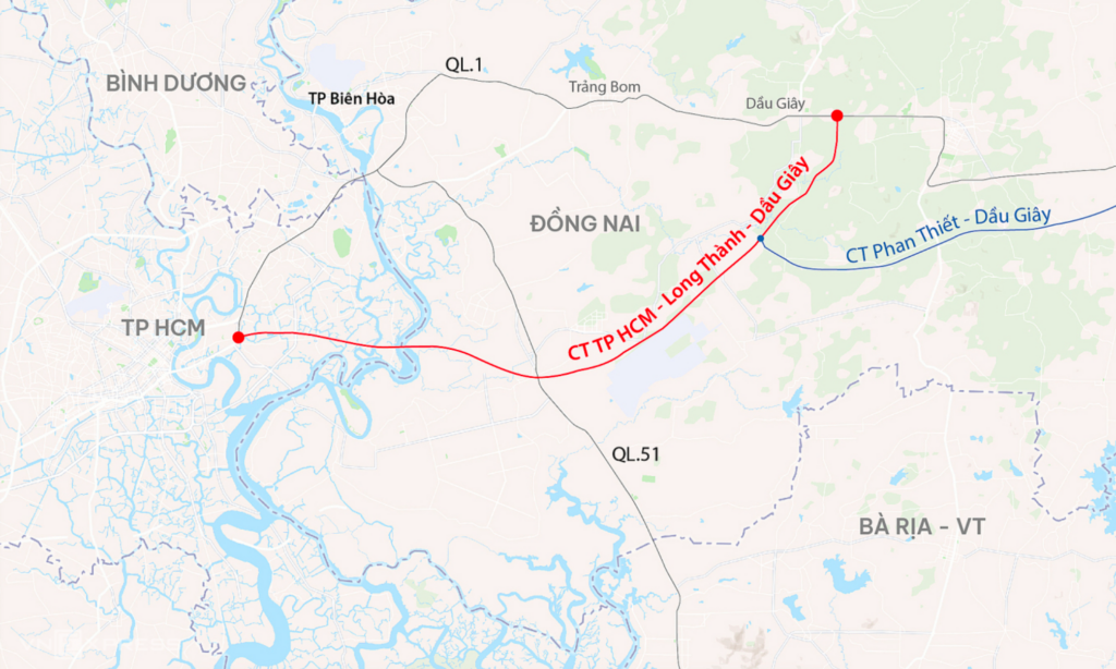 Hướng tuyến cao tốc TP HCM - Long Thành - Dầu Giây. Đồ hoạ: Đăng Hiếu