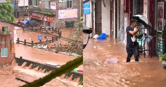 Cảnh tượng nghẹt thở trong trận lũ lịch sử tại Trung Quốc: Xe cộ, vật nuôi bị trôi như lá, hơn 10.000 người sơ tán