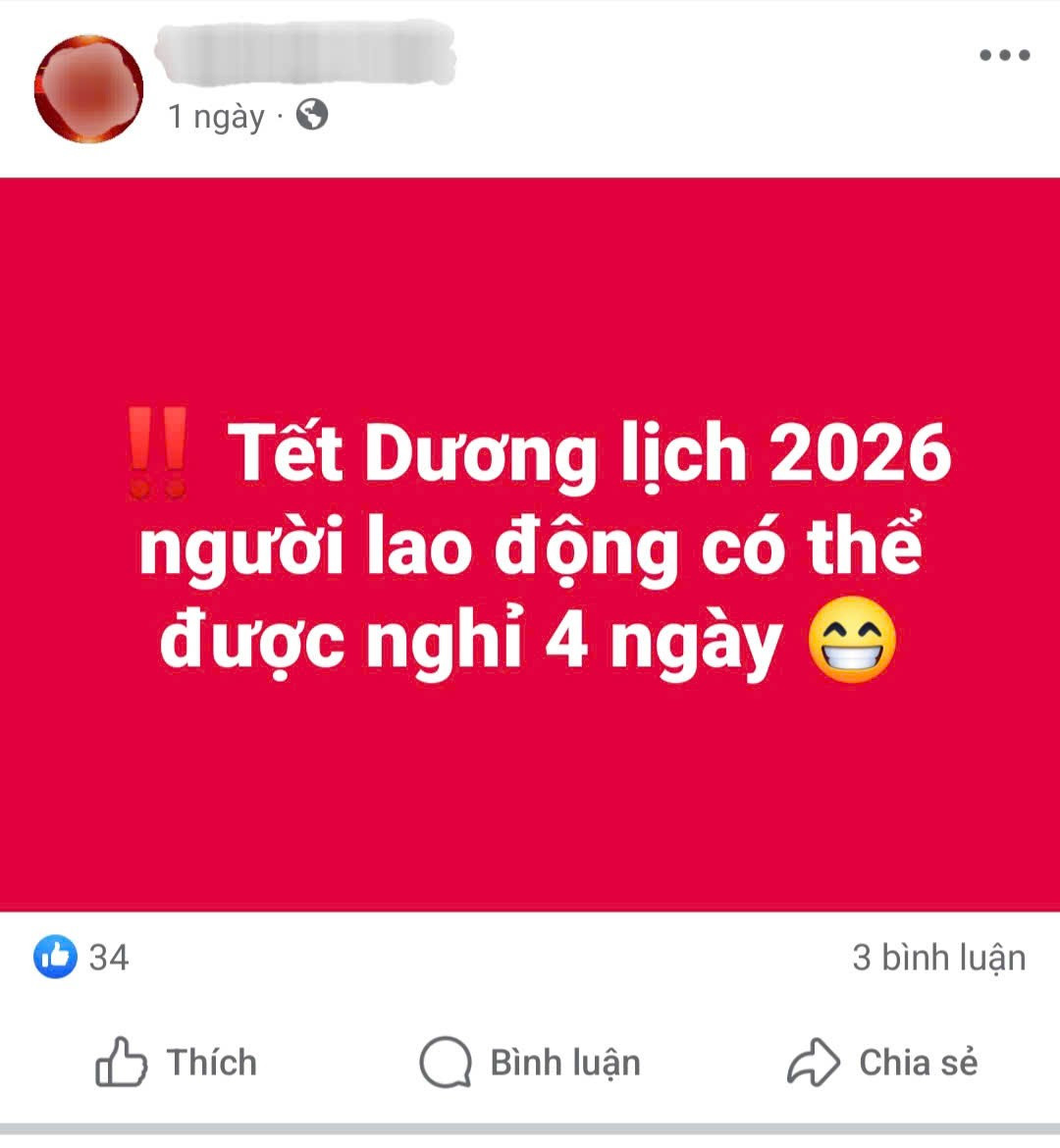 Xôn xao thông tin Tết Dương lịch 2026 được nghỉ 4 ngày, Bộ Nội vụ nói gì?
