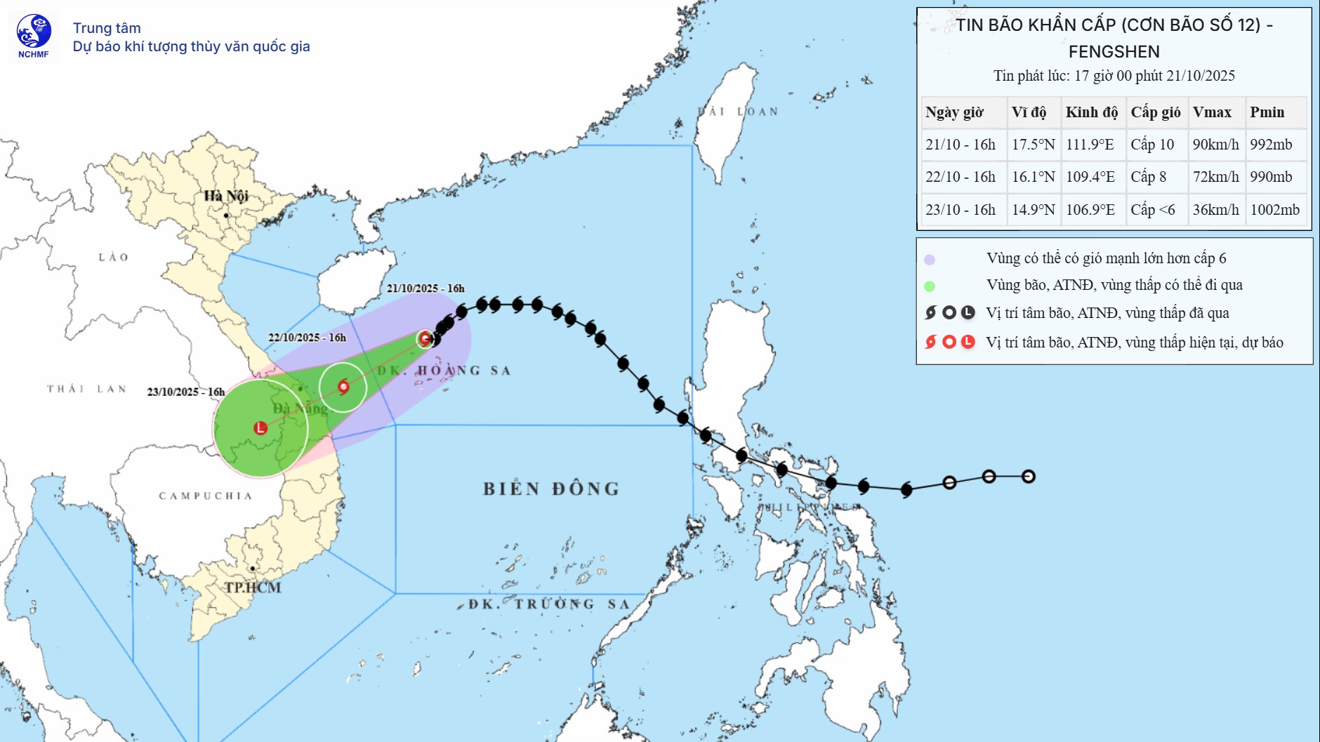 Bão số 12 tiếp tục đổi hướng, cách thành phố Đà Nẵng 390km