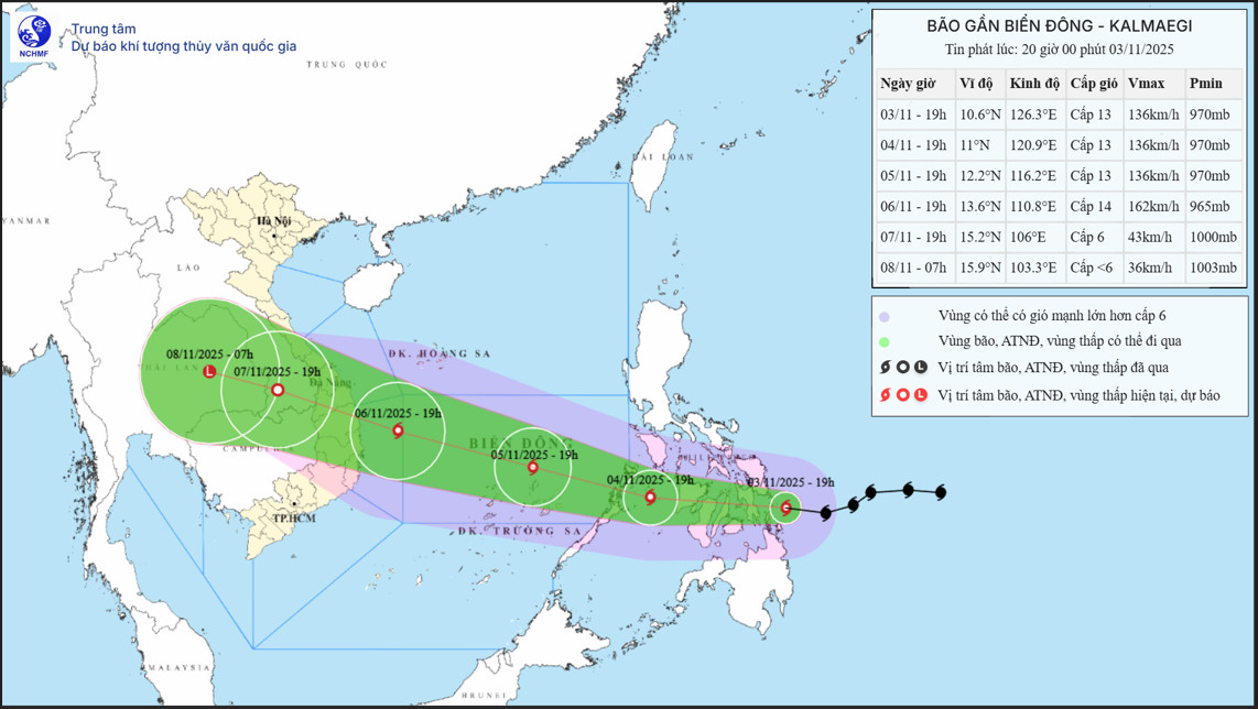 Bão Kalmaegi di chuyển nhanh với cường độ mạnh, khả năng ảnh hưởng trực tiếp Đà Nẵng - Khánh Hòa