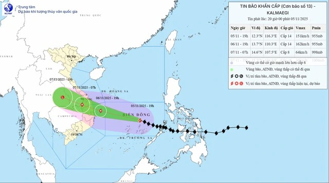 Bão Kalmaegi tăng tốc trên Biển Đông, miền Trung mưa trên 600 mm
